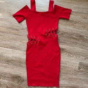 Red bodycon dress with cut outs